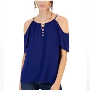 INC International concepts women cold shoulder chain halter top